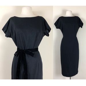 vintage 50s wool wiggle dress le femme fatal lbd cocktail mod rockabilly 1950s